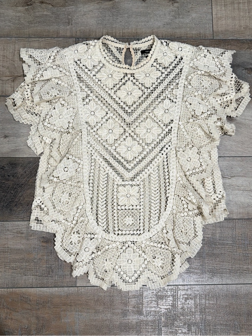Isabel Marant Zainos crochet ruffle top in neutral - Picture 2 of 9